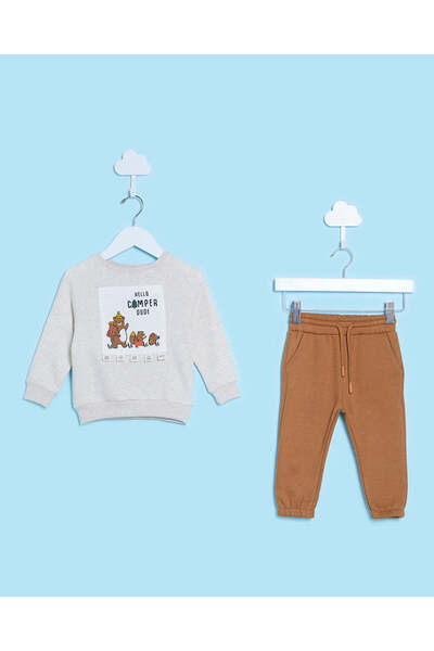 REDTAG Infant Boys Beige And Brown Jogging Suit Set (2 Piece)