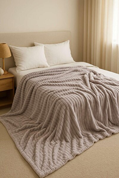 lissehome Softline Gray Striped Soft Blanket Double Size 200X220Cm