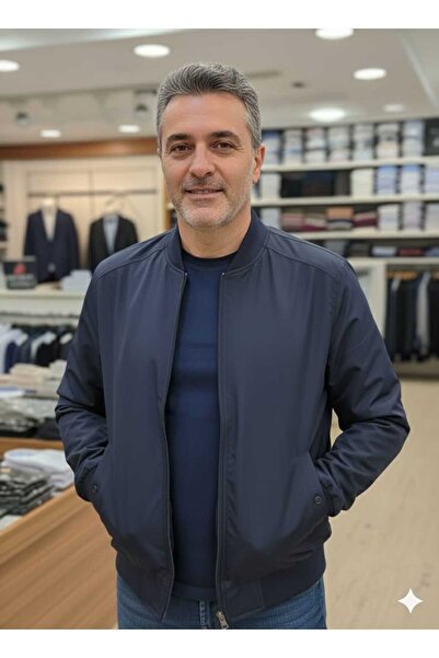 güncüoğlu Dad's Seasonal Coat with Ribbed Collar on the Neck and Ribbed Detail on the Lower Part