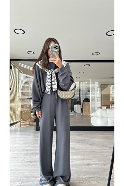 BayBayan طقم بدلة رياضية نسائية فاخرة من المودال بياقة دائرية وأرجل واسعة وتص...