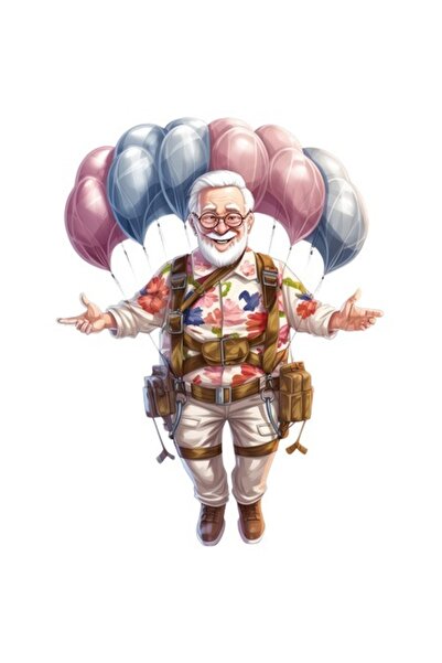 OEM Стикер за дядо, скачане с парашут, илюстрация, бяла рамка, PVC винил, 10 см