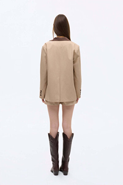 Quzu Contrast Collar Handkerchief Paneled Oversized Blazer Jacket