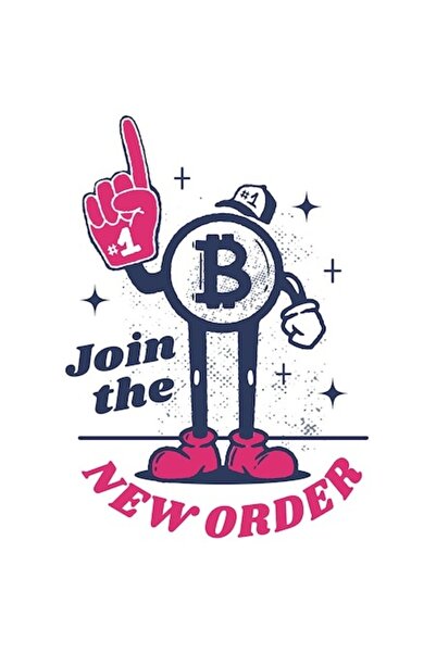 OEM Autocolant „Alătură-te noii ordini” – monedă Bitcoin cu mănușă, stil basc...