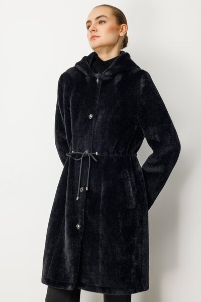 Ekol Drawstring Plush Women's Coat 6077