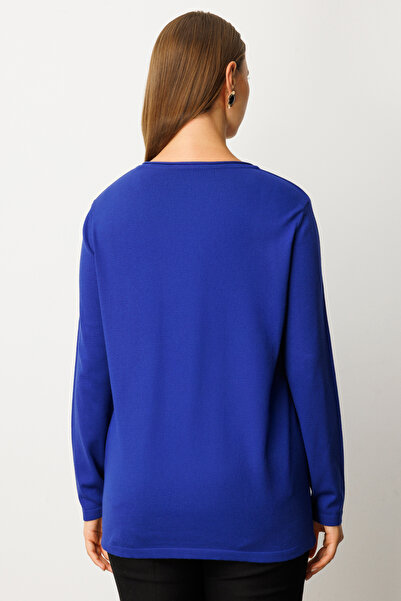 ON Pulover de tricotat cu model pentru femei de mărime mare 65329 albastru cobalt