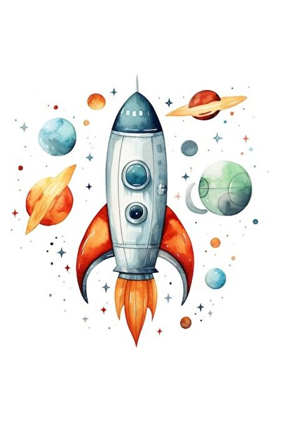 OEM Autocolant decorativ cu rachetă în spațiu, vinil PVC, bordură albă, 15 cm