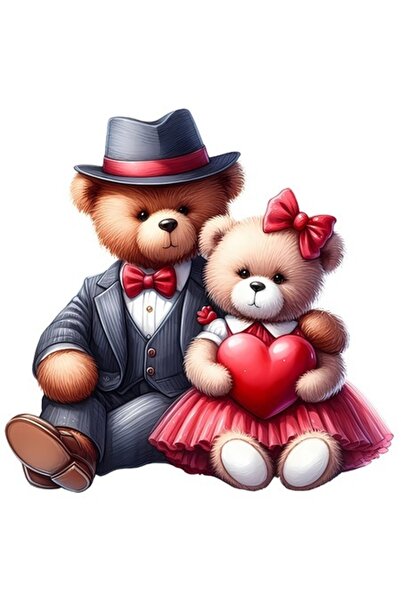 OEM Autocolant cu 2 ursuleți de pluș, ilustrație de Ziua Îndrăgostiților, vin...