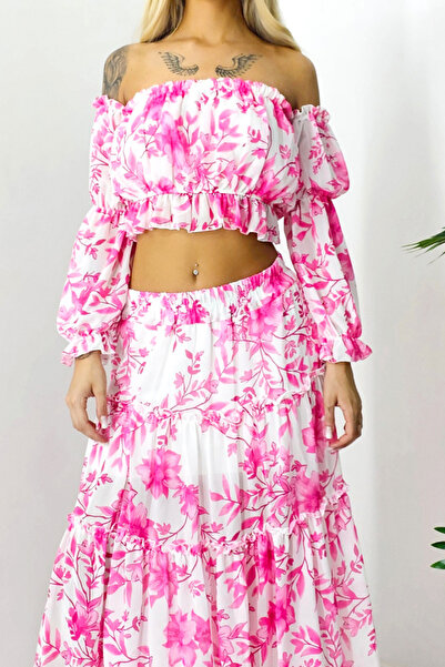 FashionForYou Bernolda set, flowy skirt and off-shoulder shirt, Pink Monday, Masura