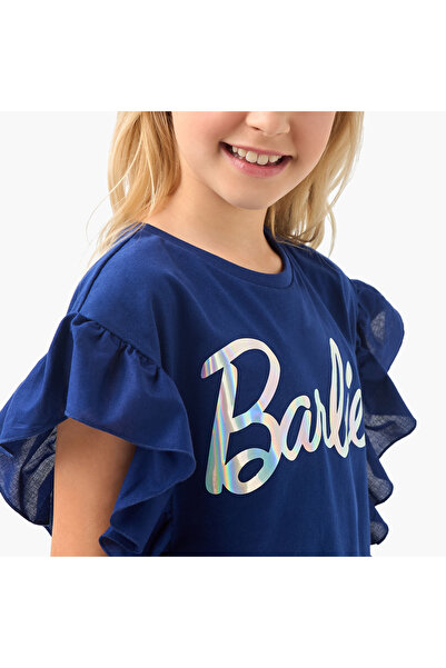 mattel Barbie Print T-shirt with Ruffle Detail