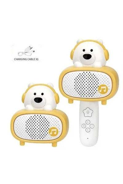 Krista Microfon karaoke cu telecomandă, Bluetooth și încărcător prin cablu USB - Ursul alb