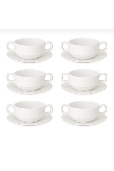 cc bin shihon Soup bowl and saucer set, 6 pieces, high quality porcelain, 10cm size, creamy white