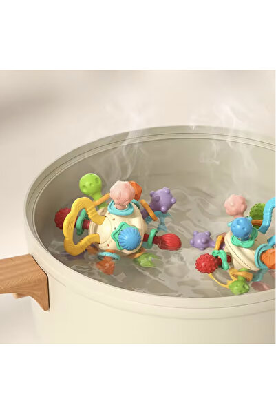 huanger Teething Sensory Toy - Baby Rattle Rattle Ball with Handle, 0 months+