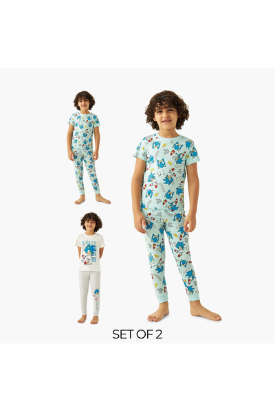 CPLG تي شيرت وبيجامة بطبعة سونيك القنفذ - طقم من قطعتين