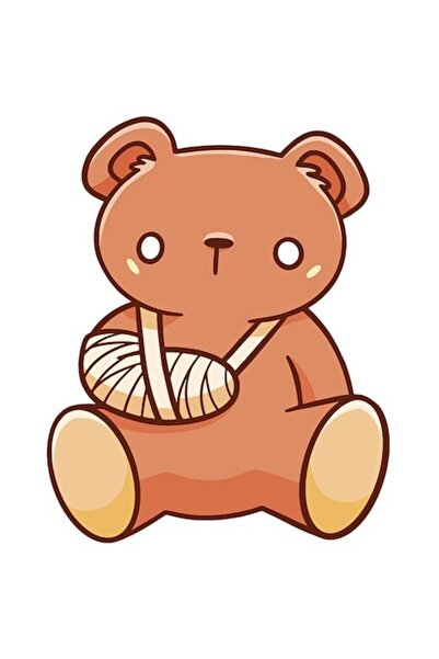 OEM Autocolant ursuleț de pluș maro cu braț rupt, margini albe, vinil PVC, 28 cm