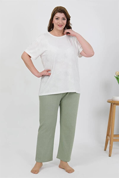 alfa expres Clothing Women's Plus Size Short Sleeve Combed Cotton Pajama Set White
