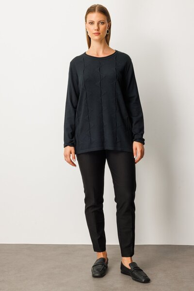 ON Women's Plus Size Self-Patterned Knitwear Sweater 65329 Black