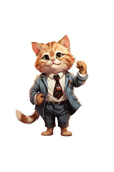 OEM Autocolant cu pisica în costum, ilustrație, temă de birou, pentru iubitor...