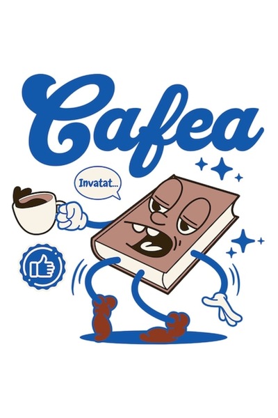 OEM Autocolant „Carte obosită cu cană de cafea” (Student/Universitate), margi...