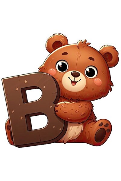 OEM Autocolant cu ursuleț de pluș și litera B, vinil PVC, bordură albă, 10 cm