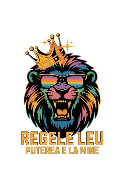 OEM Autocolant portret Regele Leu furios cu ochelari de soare și coroană de a...