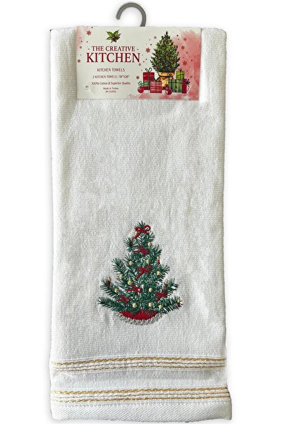 Villager&Son Yılbaşı Temalı 2 Li Kurulama Bezi Beyaz Kırmızı Çam Desenli