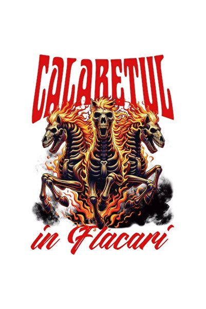 OEM Autocolant — Schelete pe cai în flăcări („Călăreț în flăcări”), vinil PVC...