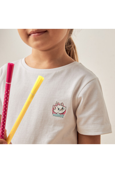 Disney Marie Print T-shirt with Short Sleeves and Round Neck