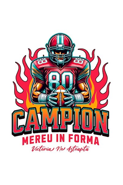 OEM Autocolant jucător de fotbal american - cască roz, flăcări, „Campion”, ma...