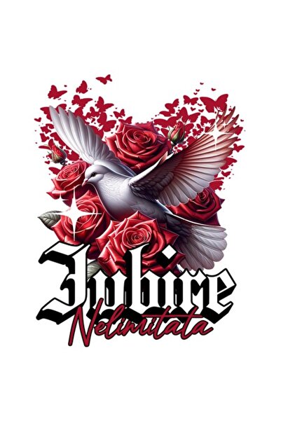 OEM Autocolant porumbel alb cu trandafiri roșii și text „Dragoste nelimitată”...