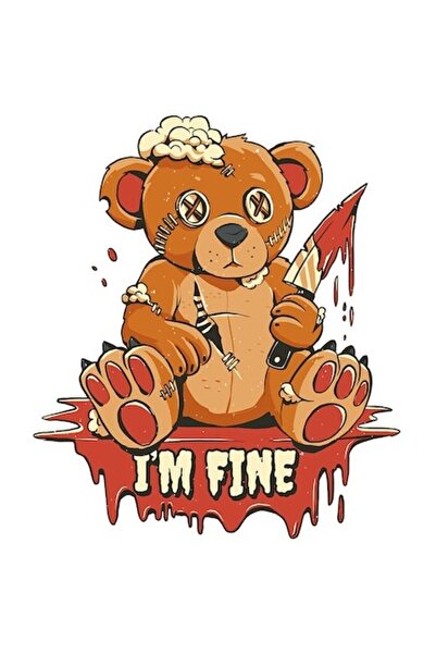 OEM Autocolant ursuleț de pluș rănit cu cuțit și sânge, text „Sunt bine”, mul...