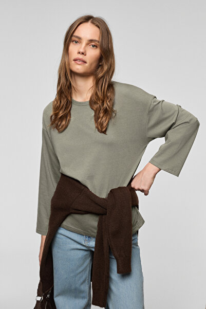 GRIMELANGE Basil Women's Oversized 100% Organic Cotton Knitted Long Sleeve Dark Gray T-Shirt