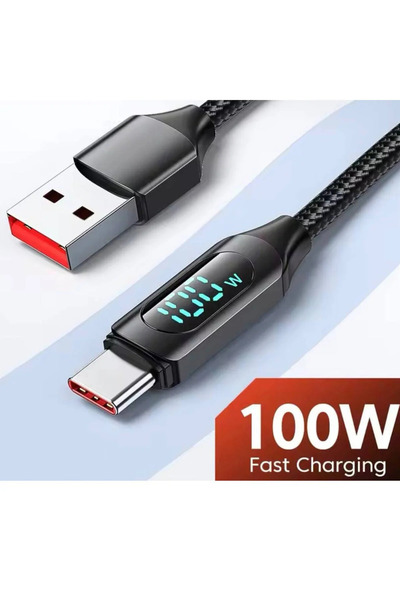 Olinza Shop 100 W USB-TYPE-C DİJİTAL Uyumlu EKRAN HIZLI DATA/ŞARJ KABLOSU 1 M...