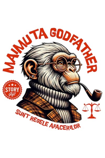 OEM Autocolant portret maimuță cu trabuc și ochelari — „Nașul maimuță: Sunt r...