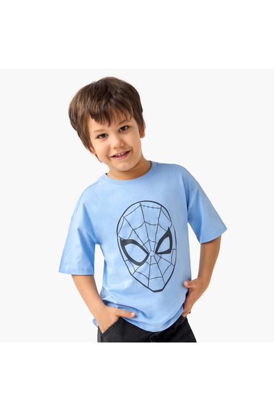 Marvel تي شيرت بطبعة سبايدر مان ورقبة دائرية وأكمام قصيرة