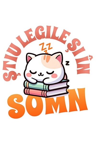 OEM Autocolant cu pisică somnoroasă care doarme pe un teanc de cărți – Text a...
