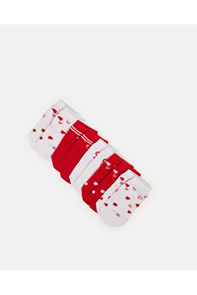 REDTAG Infant Girls Red And White Ankle Length Socks (Pack Of 5)