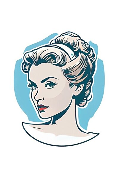 OEM Autocolant portret fată blondă, pictură învechită, buze roșii, multicolor...