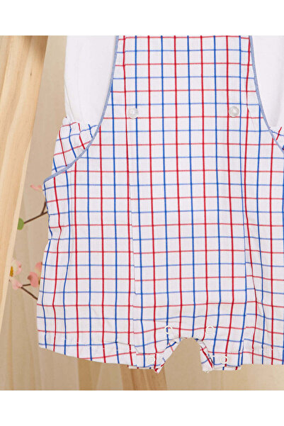 REDTAG Baby Red And White Checkered Dungaree And White T-Shirt (2 Piece)