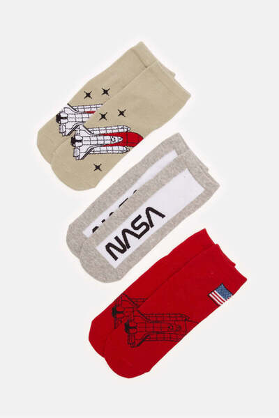 REDTAG مجموعة جوارب ناسا للكاحل متنوعة للأولاد الكبار (3 أزواج)