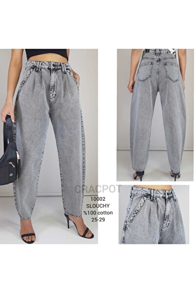 cracpot Kadın Gri Slouchy Cotton Jean Pantolon