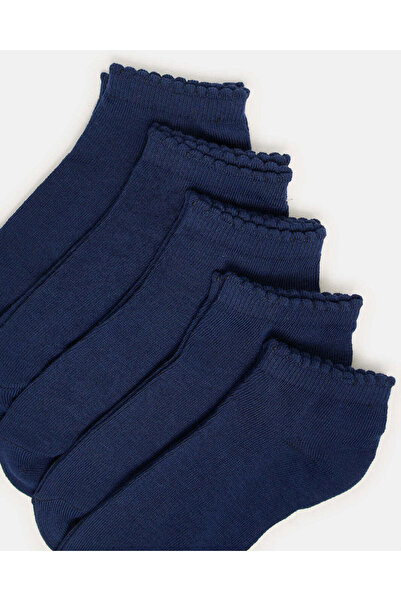 REDTAG Senior Girls Navy Low Ankle Socks With Scallop Welt Edge (5 Pairs)