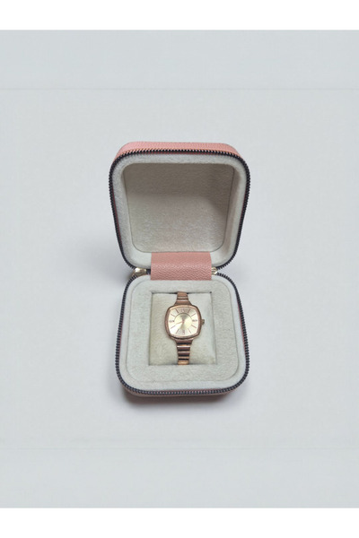 Moda fiesta Şık Ahşap Deri Kaplama Saat Kutusu | 11×11×5 cm | Fermuarlı Takı ...