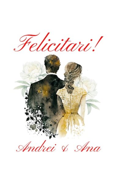 OEM Αυτοκόλλητο σε στυλ γάμου - Νύφη και γαμπρός, Ρουμανικό κείμενο 'Felicită...