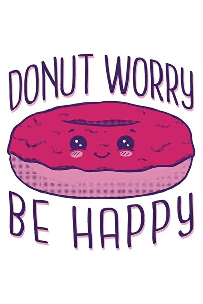 OEM Autocolant amuzant „Donut Worry Be Happy” - Gogoașă zâmbitoare glazurată ...