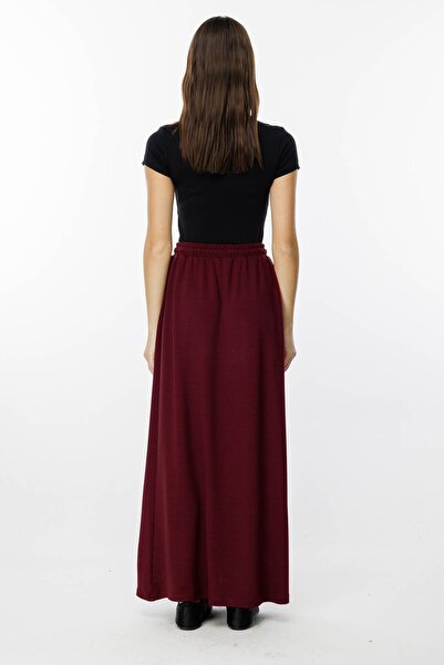 Hooopstore Elastic Waist Burgundy Plain Skirt