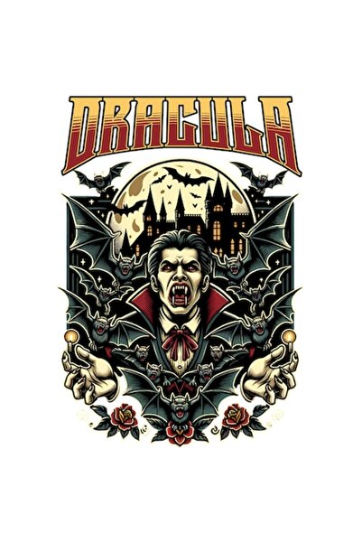 OEM Autocolant Horror Man cu colți de vampir, Castelul Dracula, margini albe,...