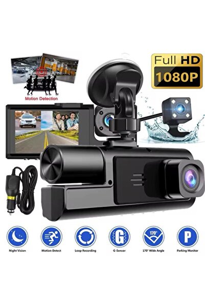 AMYMAT 3-Lens DVR Dash Cam, 3" Screen, Night Vision, Parking Assist, 1080p HD