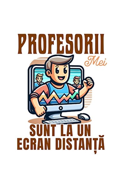 StoryGift Romania Animated Sticker - Brunette Man 3D Monitor Graphic, Text "My Teachers Are a Screen Away", PVC Vinyl,