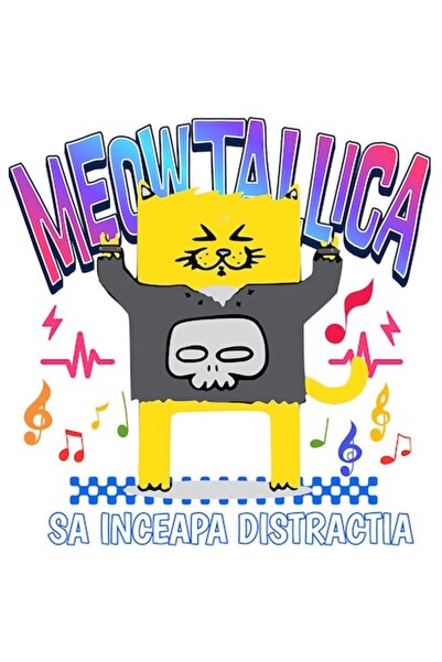 OEM Αυτοκόλλητο γάτας με ανθρώπινο φράκο, κείμενο "Meowtalica - Let the fun b...