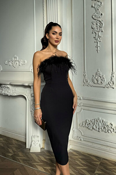 Sindimoda Efsun Straplez Otriş Detay Midi Elbise 9309